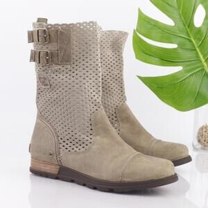Sorel Womens Major Boots Size 8 Tan Suede Perforated Pull On Bootie Fashion Moto